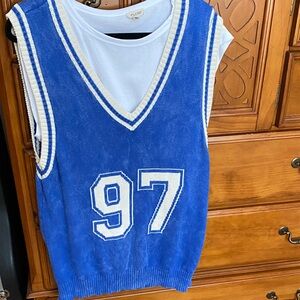 Anthro Blue and White V-Neck Sweater Vest